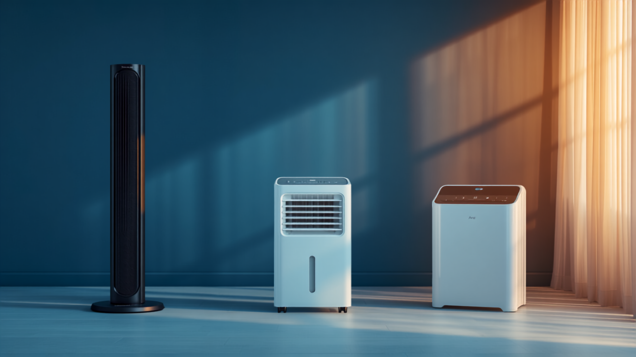 Ventilateur, rafraîchisseur et climatiseur mobile dans un intérieur frais
